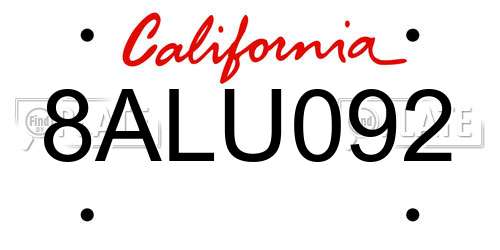 8ALU092 California License Plate