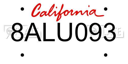 8ALU093 California License Plate
