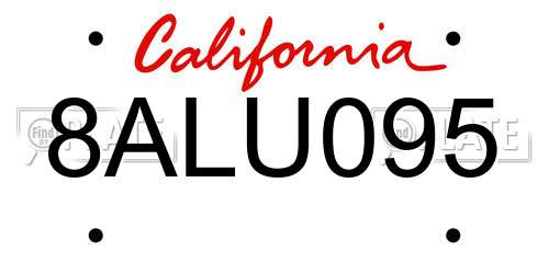 8ALU095 California License Plate