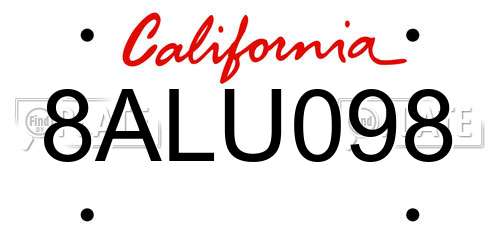8ALU098 California License Plate