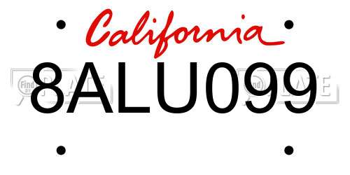 8ALU099 California License Plate