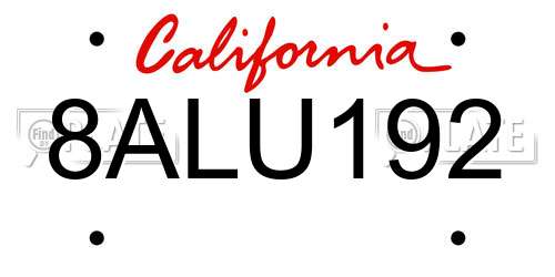 8ALU192 California License Plate