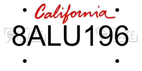 8ALU196 California License Plate