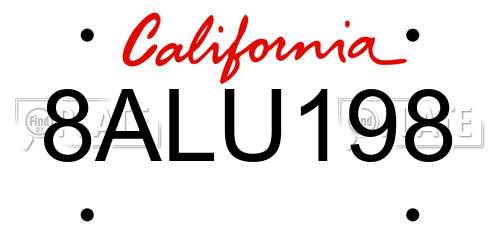8ALU198 California License Plate