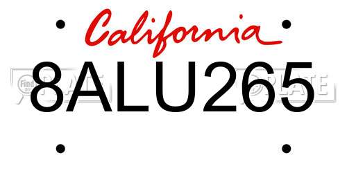 8ALU265 California License Plate