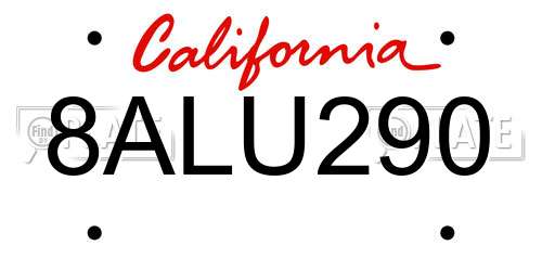 8ALU290 California License Plate