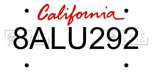 8ALU292 California License Plate