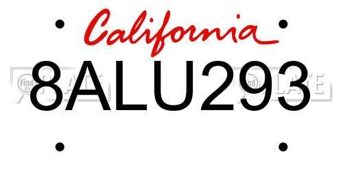 8ALU293 California License Plate