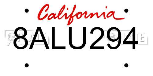 8ALU294 California License Plate