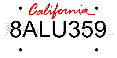 8ALU359 California License Plate