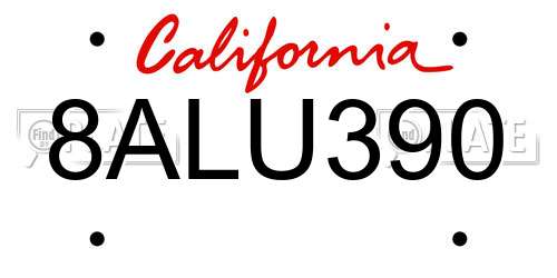 8ALU390 California License Plate