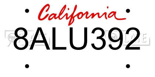 8ALU392 California License Plate