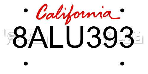8ALU393 California License Plate
