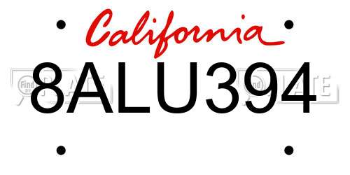 8ALU394 California License Plate
