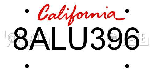 8ALU396 California License Plate