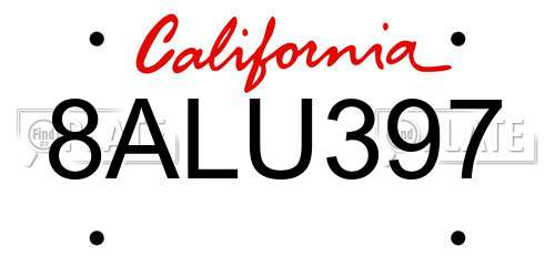 8ALU397 California License Plate