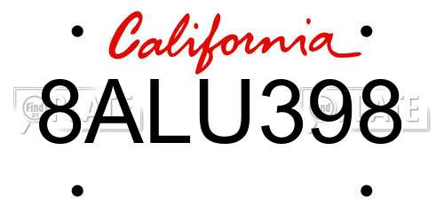 8ALU398 California License Plate