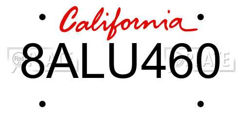 8ALU460 California License Plate