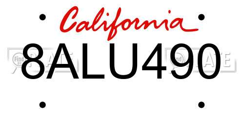 8ALU490 California License Plate
