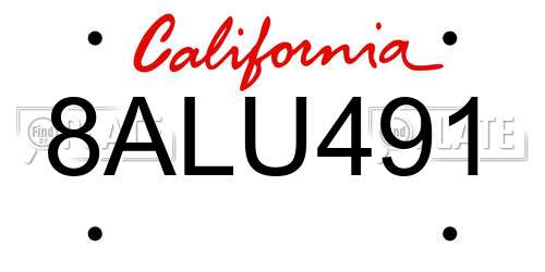 8ALU491 California License Plate