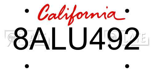 8ALU492 California License Plate
