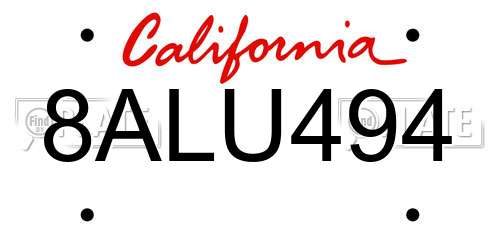 8ALU494 California License Plate