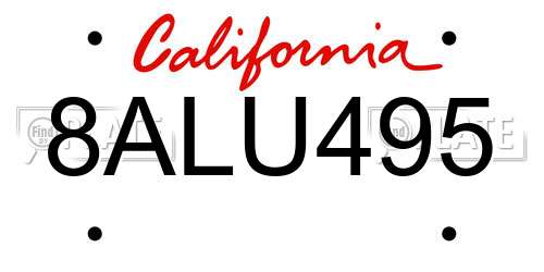 8ALU495 California License Plate