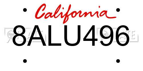 8ALU496 California License Plate