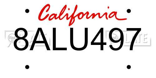 8ALU497 California License Plate