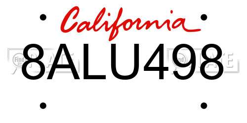 8ALU498 California License Plate