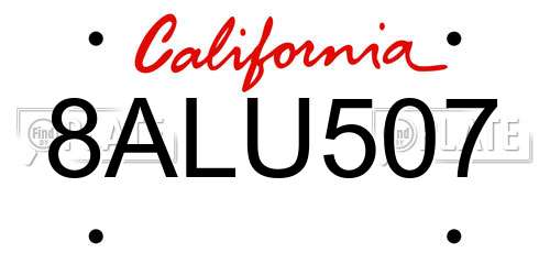 8ALU507 California License Plate