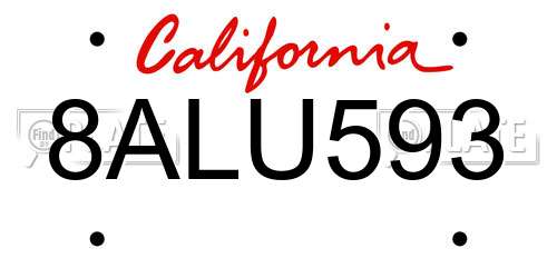 8ALU593 California License Plate