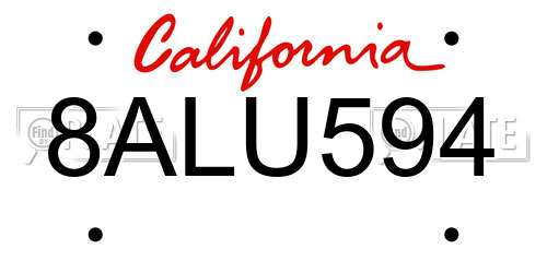8ALU594 California License Plate