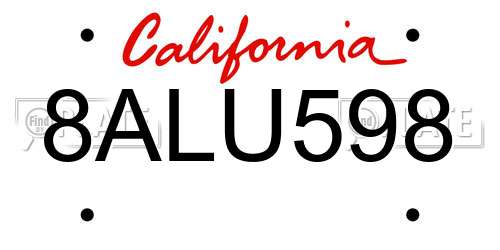 8ALU598 California License Plate