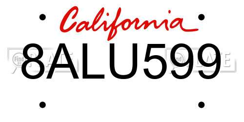 8ALU599 California License Plate