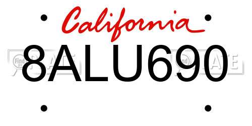 8ALU690 California License Plate