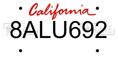 8ALU692 California License Plate