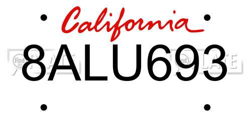 8ALU693 California License Plate