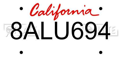 8ALU694 California License Plate