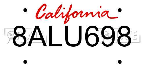 8ALU698 California License Plate
