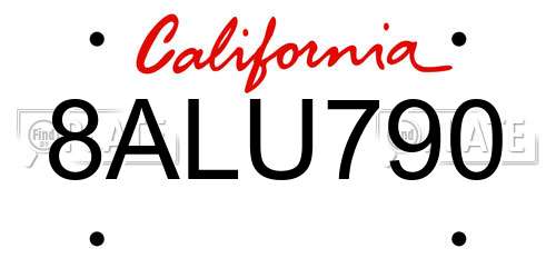 8ALU790 California License Plate