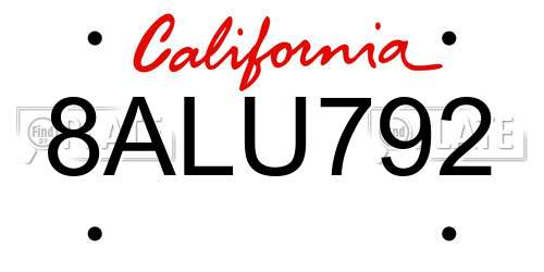 8ALU792 California License Plate