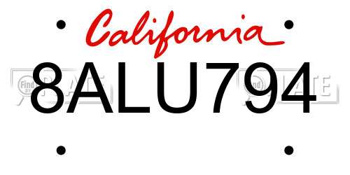 8ALU794 California License Plate
