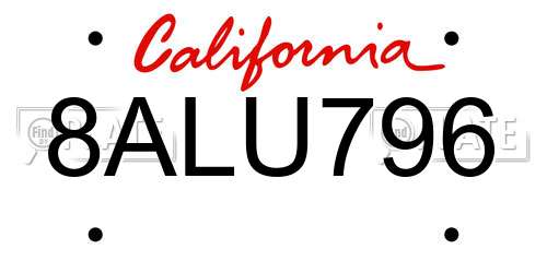 8ALU796 California License Plate