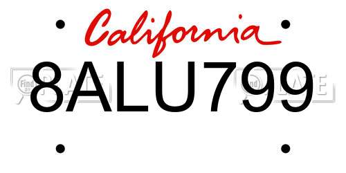 8ALU799 California License Plate