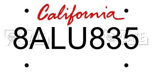 8ALU835 California License Plate