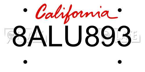 8ALU893 California License Plate