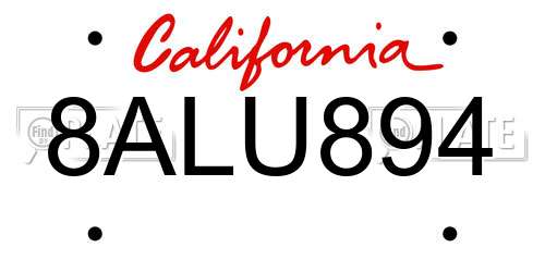 8ALU894 California License Plate