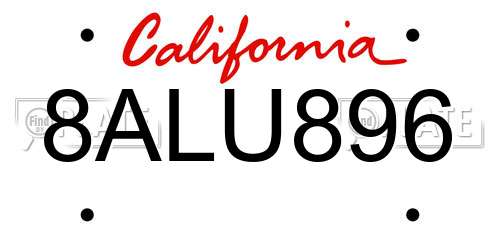 8ALU896 California License Plate