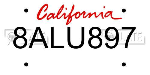 8ALU897 California License Plate